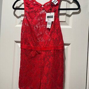Mucci Lingerie Red Hot Lace One-Piece Shorts - NEW